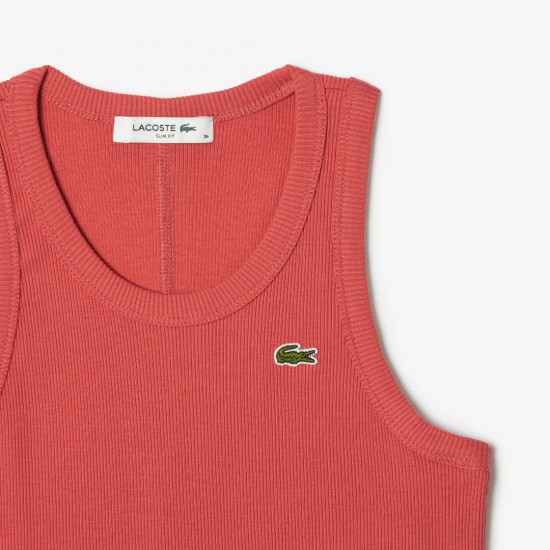 Lacoste Γυναικεία Βαμβακερή Αμάνικη Μπλούζα Στενή Γραμμή TF5388 00 ZV9 Ροζ