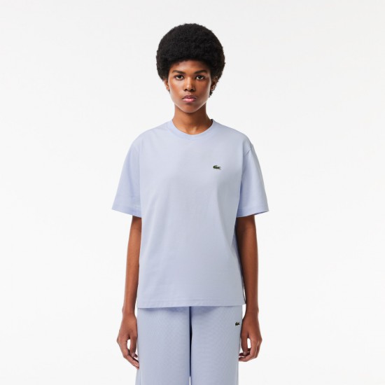 Lacoste Γυναικεία Βαμβακερή T-Shirt Μπλούζα Άνετη Γραμμή TF7215 00 J2G Γαλάζιο Ανοιχτό