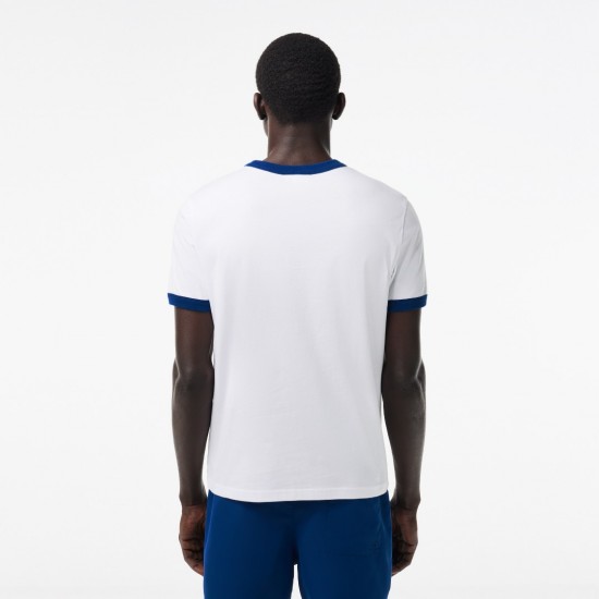 Lacoste Men's Cotton Regular Fit Print Contrast Accent T-Shirt TH7531 00 F2F White Blue