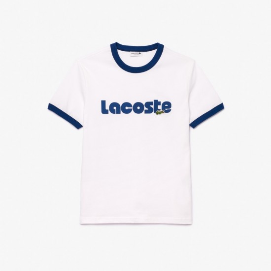 Lacoste Men's Cotton Regular Fit Print Contrast Accent T-Shirt TH7531 00 F2F White Blue