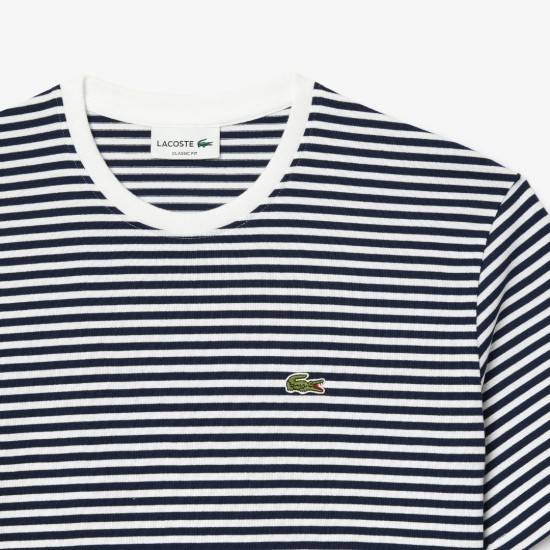 Lacoste Men's Regular Fit Heavy Cotton Striped T-Shirt TH9749 00 522 Dark Blue