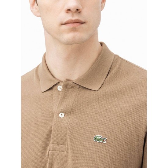 LACOSTE Ανδρική Βαμβακερή Original Μακρυμάνικη Polo Μπλούζα Piqué L.13.12 00 F4Z Σκούρο Μπεζ