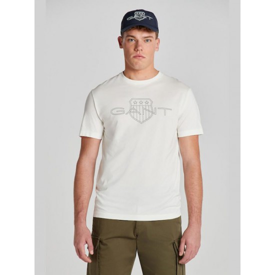 GANT Ανδρικό Βαμβακερό T-Shirt Logo Κανονική Γραμμή 2005143 113 Εκρού