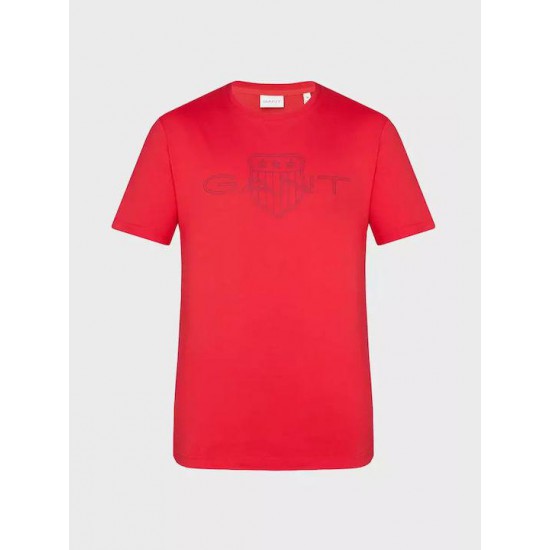 GANT Ανδρικό Βαμβακερό T-Shirt Logo Κανονική Γραμμή 2005143 620 Κόκκινο