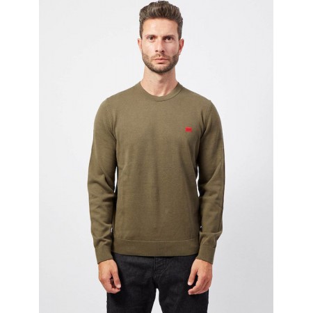 HUGO Ανδρικό Οργανικό-Βαμβακερό Πλεκτό Λαιμόκοψης San Cassius-C1 Κανονική Γραμμή 50475083 257 Χακί