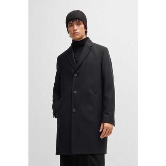 HUGO BOSS Men's Regular Fit Wool Blend Coat Malte2441 50528809 001 Black