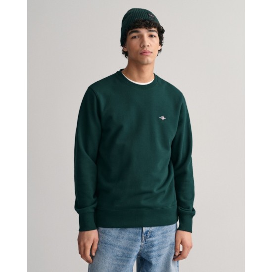 GANT Men's Cotton Regular Fit Shield C-Neck Sweat 2006065 374 Tartan Green