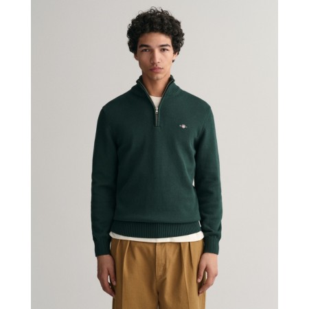 GANT Ανδρικό Βαμβακερό Πλεκτό με Φερμουάρ Casual Half Zip Κανονική Γραμμή 8030170 374 Πράσινο