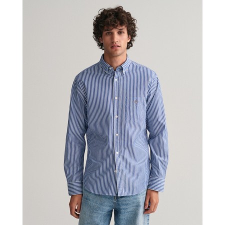 Gant Men's Cotton Regular Fit Poplin Stripe  Shirt 3000130 436 College Blue
