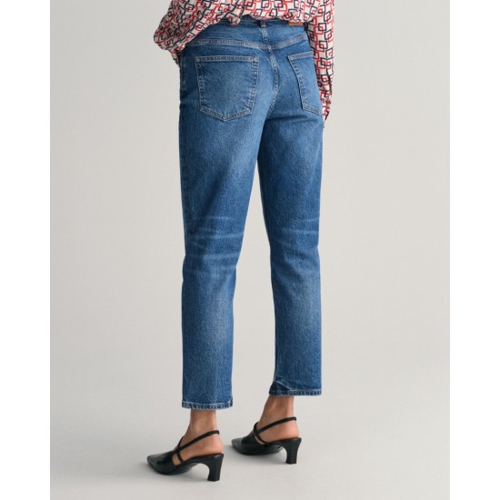 Gant Γυναικείο Παντελόνι Jean Straight Cropped Κανονική Γραμμή 4100181 972 Μπλε Ανοιχτό με Πλύσιμο