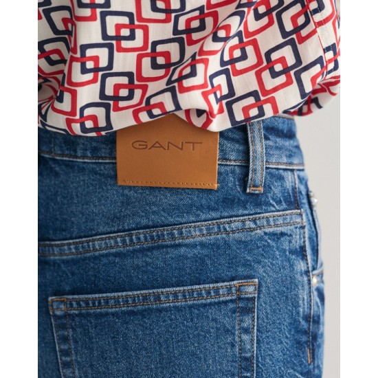 Gant Γυναικείο Παντελόνι Jean Straight Cropped Κανονική Γραμμή 4100181 972 Μπλε Ανοιχτό με Πλύσιμο