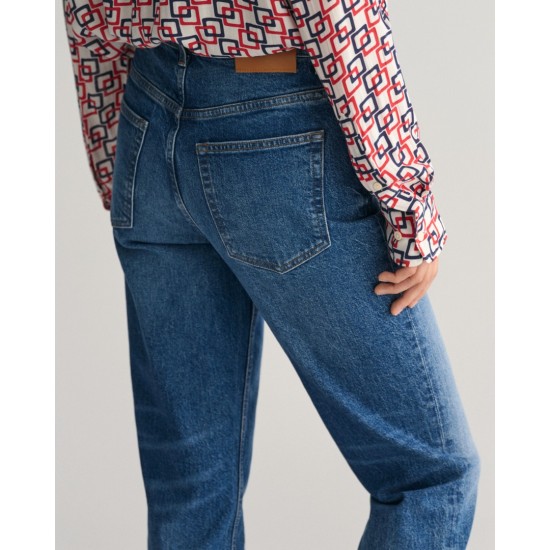 Gant Γυναικείο Παντελόνι Jean Straight Cropped Κανονική Γραμμή 4100181 972 Μπλε Ανοιχτό με Πλύσιμο