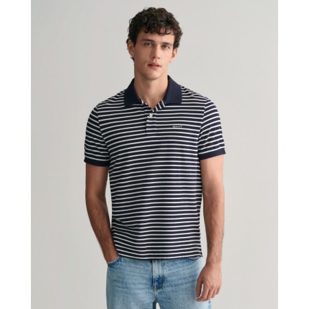 Gant Men's Cotton Regular Fit Striped Pique Polo Shirt 2013038 433 Evening Blue