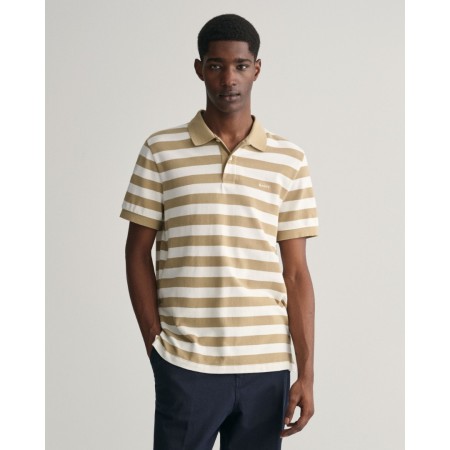 Gant Men's Cotton Regular Fit Wide Striped Piqué Polo Shirt 2013040 253 Dried Khaki