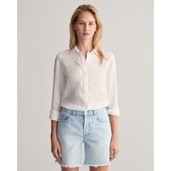 Gant Γυναικείο Λινό Πουκάμισο Chambray Κανονική Γραμμή 4300277 110 Λευκό
