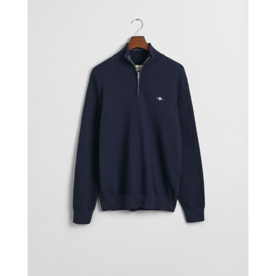 GANT Ανδρικό Βαμβακερό Πλεκτό με Φερμουάρ Micro Textured Half Zip Κανονική Γραμμή 8030211 433 Σκούρο Μπλε