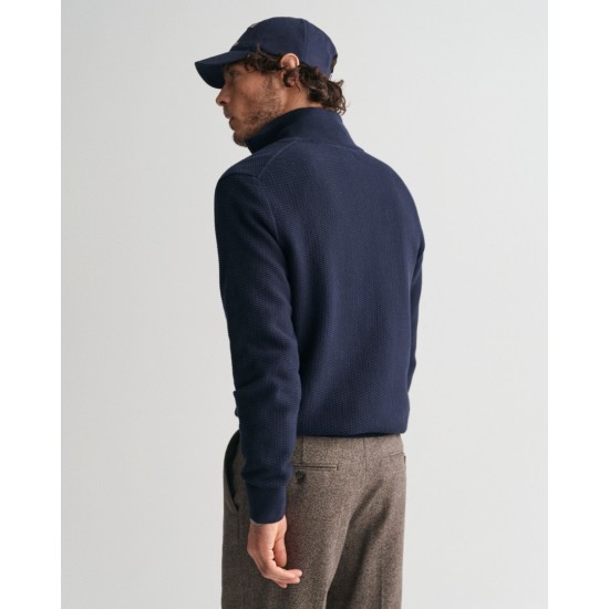 GANT Ανδρικό Βαμβακερό Πλεκτό με Φερμουάρ Micro Textured Half Zip Κανονική Γραμμή 8030211 433 Σκούρο Μπλε