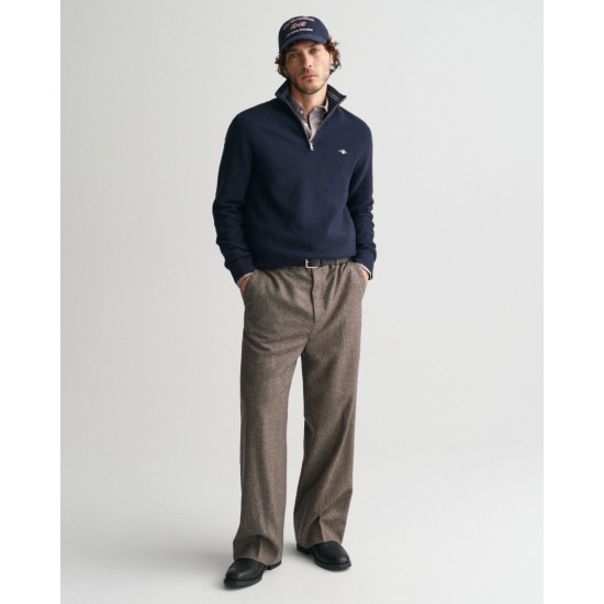 GANT Ανδρικό Βαμβακερό Πλεκτό με Φερμουάρ Micro Textured Half Zip Κανονική Γραμμή 8030211 433 Σκούρο Μπλε