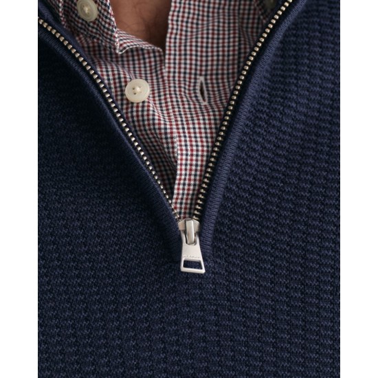 GANT Ανδρικό Βαμβακερό Πλεκτό με Φερμουάρ Micro Textured Half Zip Κανονική Γραμμή 8030211 433 Σκούρο Μπλε