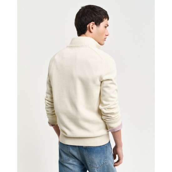 GANT Ανδρικό Βαμβακερό Πλεκτό με Φερμουάρ Casual Half Zip Κανονική Γραμμή 8030170 130 Εκρού