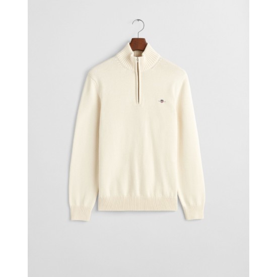 GANT Ανδρικό Βαμβακερό Πλεκτό με Φερμουάρ Casual Half Zip Κανονική Γραμμή 8030170 130 Εκρού