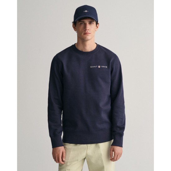 Gant Men's Cotton Regular Fit Printed Graphic Crew Neck Sweatshirt 2003243 433 Evening Blue