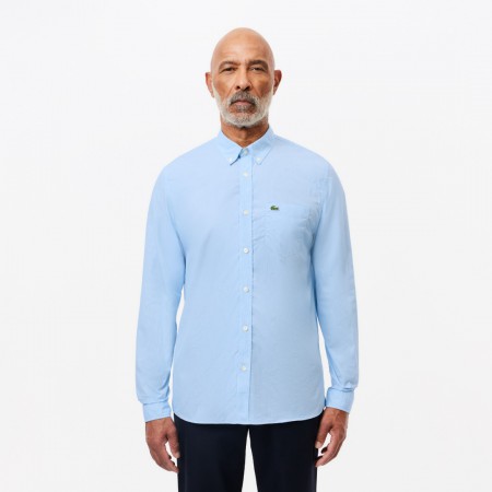 LACOSTE Men's Organic Cotton Regular Fit Gingham Poplin Shirt CH5621 00 F6Z Light Blue