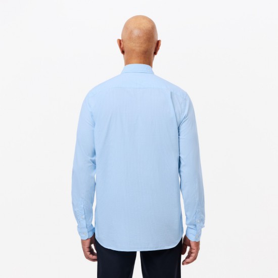 LACOSTE Men's Organic Cotton Regular Fit Gingham Poplin Shirt CH5621 00 F6Z Light Blue