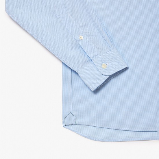 LACOSTE Men's Organic Cotton Regular Fit Gingham Poplin Shirt CH5621 00 F6Z Light Blue