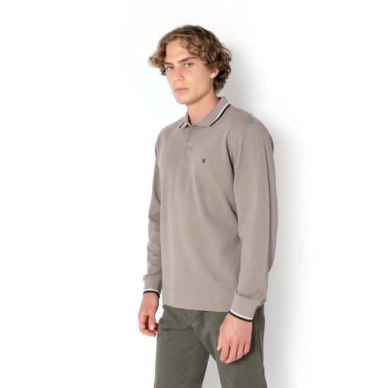 THE BOSTONIANS Ανδρικό Βαμβακερό Polo Pique Double Stripe Collar Κανονική Γραμμή PL1151 B630EL Έλεφαντ