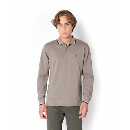 THE BOSTONIANS Ανδρικό Βαμβακερό Polo Pique Double Stripe Collar Κανονική Γραμμή PL1151 B630EL Έλεφαντ
