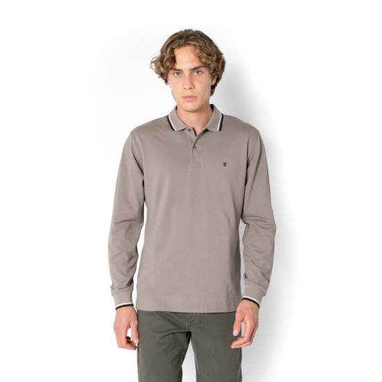 THE BOSTONIANS Ανδρικό Βαμβακερό Polo Pique Double Stripe Collar Κανονική Γραμμή PL1151 B630EL Έλεφαντ