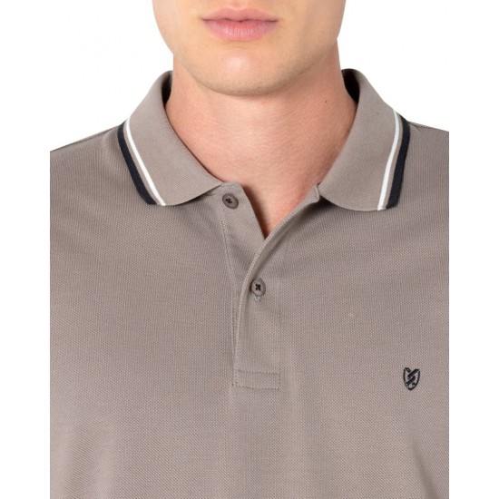 THE BOSTONIANS Ανδρικό Βαμβακερό Polo Pique Double Stripe Collar Κανονική Γραμμή PL1151 B630EL Έλεφαντ