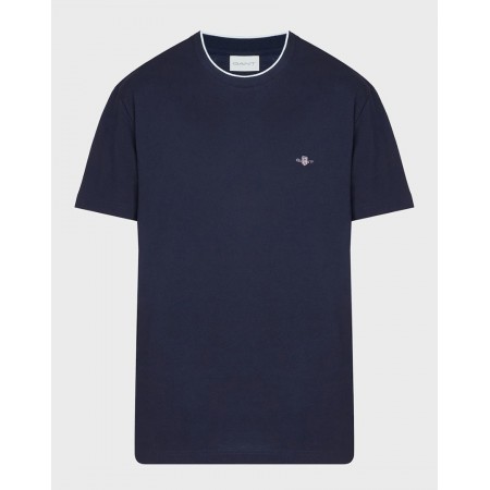 GANT Ανδρικό Βαμβακερό T-Shirt Pique Κανονική Γραμμή 2033019 433 Σκούρο Μπλε