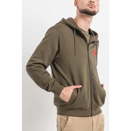 HUGO BOSS Ανδρική Βαμβακερή Ζακέτα με Κουκούλα Daple212 Κανονική Γραμμή 50447972 257 Χακί