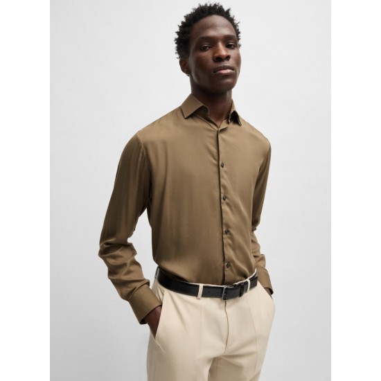 HUGO BOSS Men's Viscose Slim Fit Kenno Shirt 50539769 219 Medium Brown