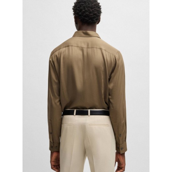 HUGO BOSS Men's Viscose Slim Fit Kenno Shirt 50539769 219 Medium Brown