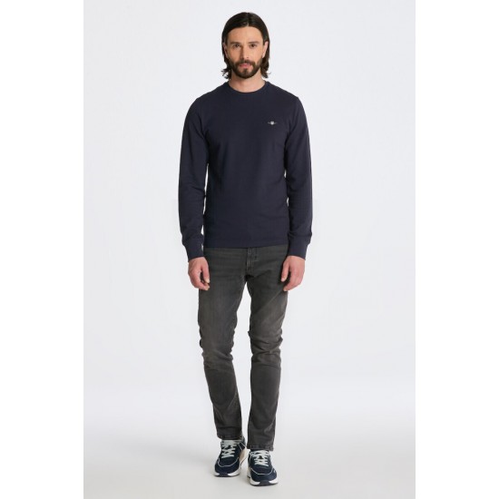 GANT Ανδρικό Βαμβακερό Μακρυμάνικο Pique T-Shirt Στενή Γραμμή 2022143 433 Σκούρο Μπλε