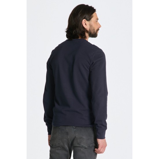 GANT Ανδρικό Βαμβακερό Μακρυμάνικο Pique T-Shirt Στενή Γραμμή 2022143 433 Σκούρο Μπλε