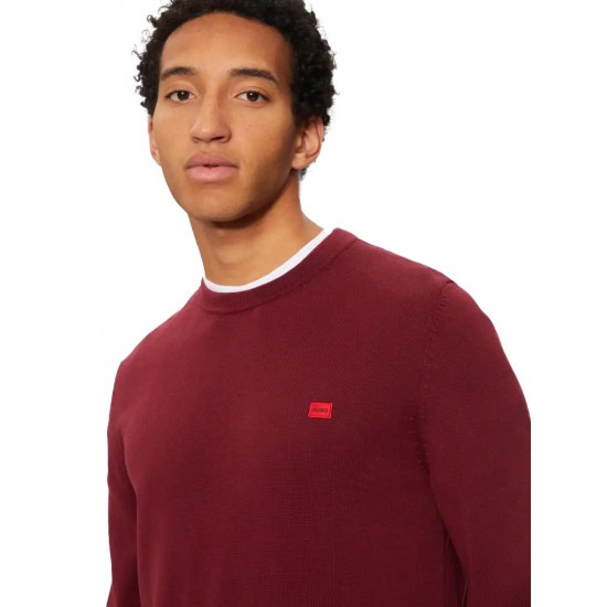 HUGO Ανδρικό Οργανικό-Βαμβακερό Πλεκτό Λαιμόκοψης San Cassius-C1 Κανονική Γραμμή 50475083 654 Μπορντό