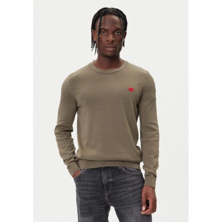 HUGO Ανδρικό Οργανικό-Βαμβακερό Πλεκτό Λαιμόκοψης San Cassius-C1 Κανονική Γραμμή 50475083 032 Χακί