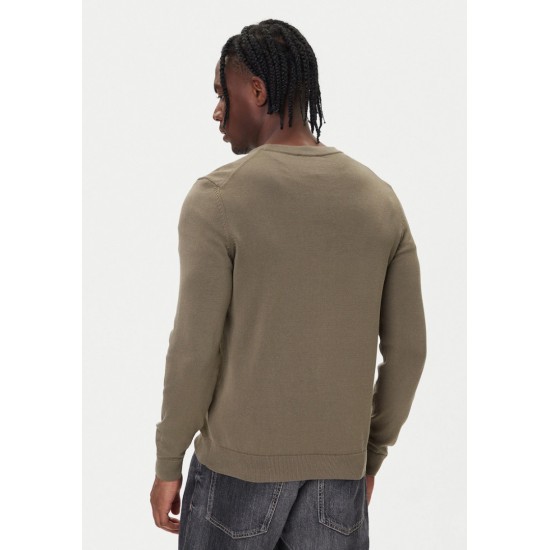 HUGO Ανδρικό Οργανικό-Βαμβακερό Πλεκτό Λαιμόκοψης San Cassius-C1 Κανονική Γραμμή 50475083 032 Χακί