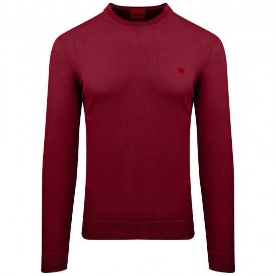 HUGO Ανδρικό Οργανικό-Βαμβακερό Πλεκτό Λαιμόκοψης San Cassius-C1 Κανονική Γραμμή 50475083 654 Μπορντό