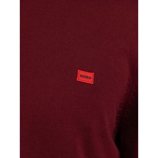 HUGO Ανδρικό Οργανικό-Βαμβακερό Πλεκτό Λαιμόκοψης San Cassius-C1 Κανονική Γραμμή 50475083 654 Μπορντό