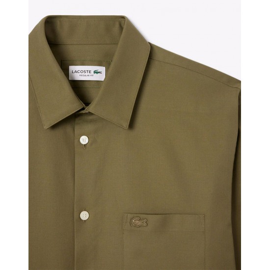 LACOSTE Ανδρικό Βαμβακερό Πουκάμισο Ποπλίνας Κανονική Γραμμή CH8522 00 E9F Λαδί