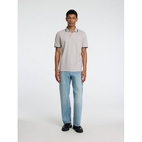 SELECTED Ανδρική Βαμβακερή Μπλούζα με Γιακά Slim Fit Atlas Sport Polo 16095852-Pure Cashmere Melange (Γκρι Ανοιχτό)