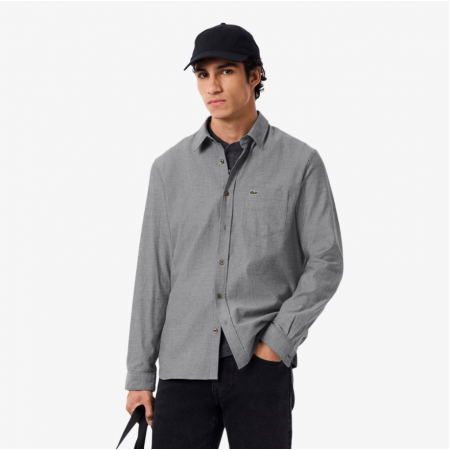 LACOSTE Ανδρικό Βαμβακερό Πουκάμισο Ψαροκόκαλο Κανονική Γραμμή CH5251 00 HHW Μπλε Μαύρο