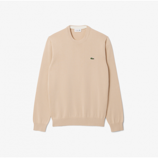 LACOSTE Ανδρικό Βαμβακερό Πλεκτό Λαιμόκοψης Κανονική Γραμμή AH1985 00 02S Μπεζ