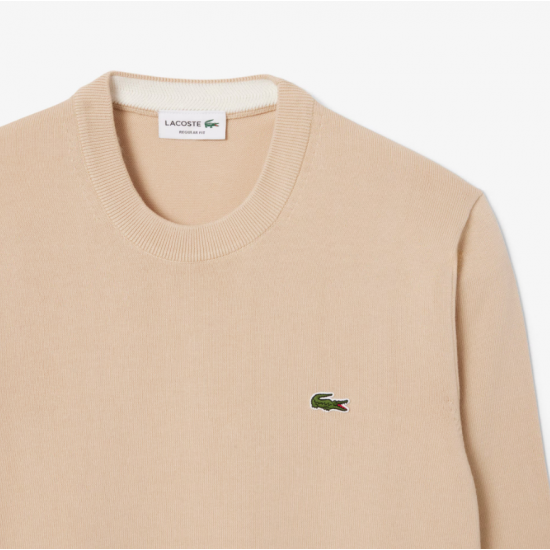 LACOSTE Ανδρικό Βαμβακερό Πλεκτό Λαιμόκοψης Κανονική Γραμμή AH1985 00 02S Μπεζ