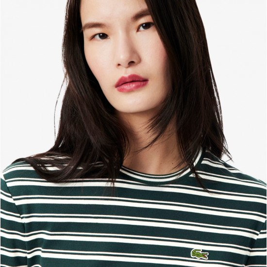 LACOSTE Γυναικείο Βαμβακερό Ριγέ Μακρυμάνικο T-Shirt Μπλούζα TF7573 00 AIG Πράσινο Λευκό